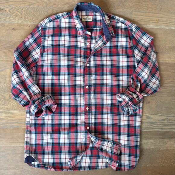 Marine Layer Button Down Flannel Shirt Lightweight Plaid Mens Size Large - Picture 1 of 7